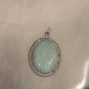 Silver and Blue Oval Pendant Necklace